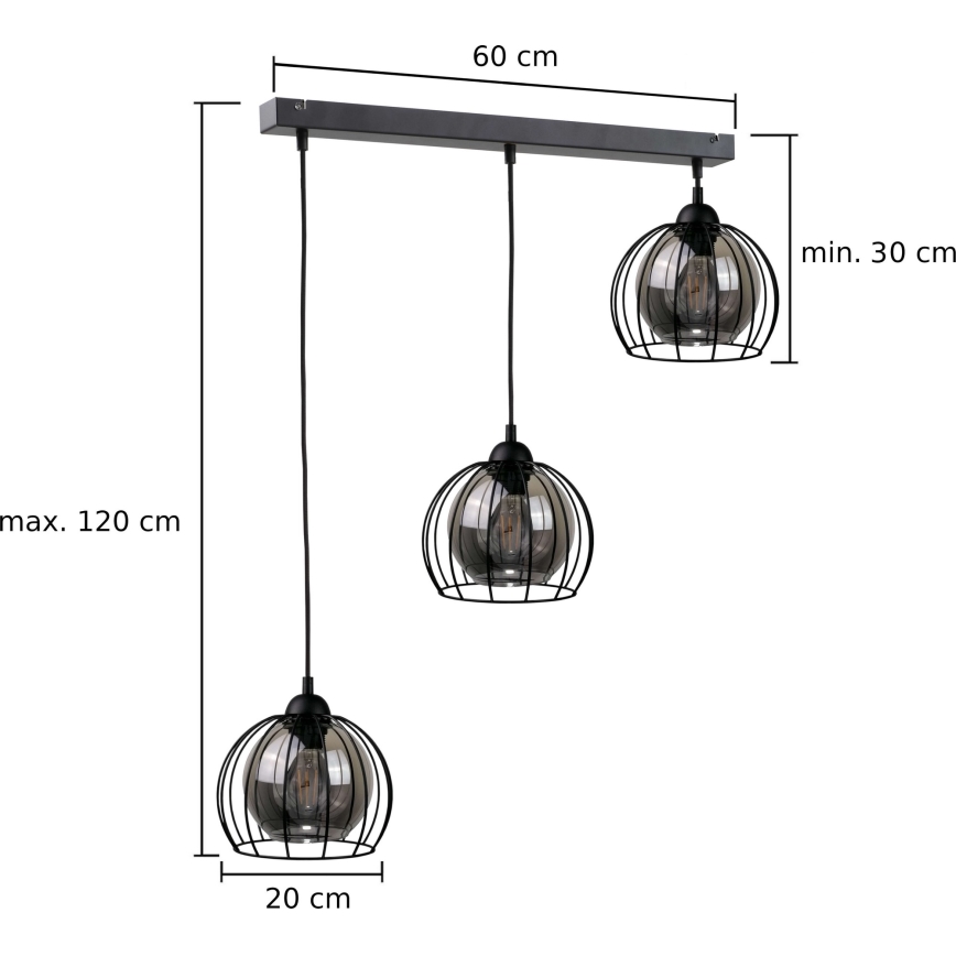 Chandelier on a string SOLO BLACK 3xE27/60W/230V