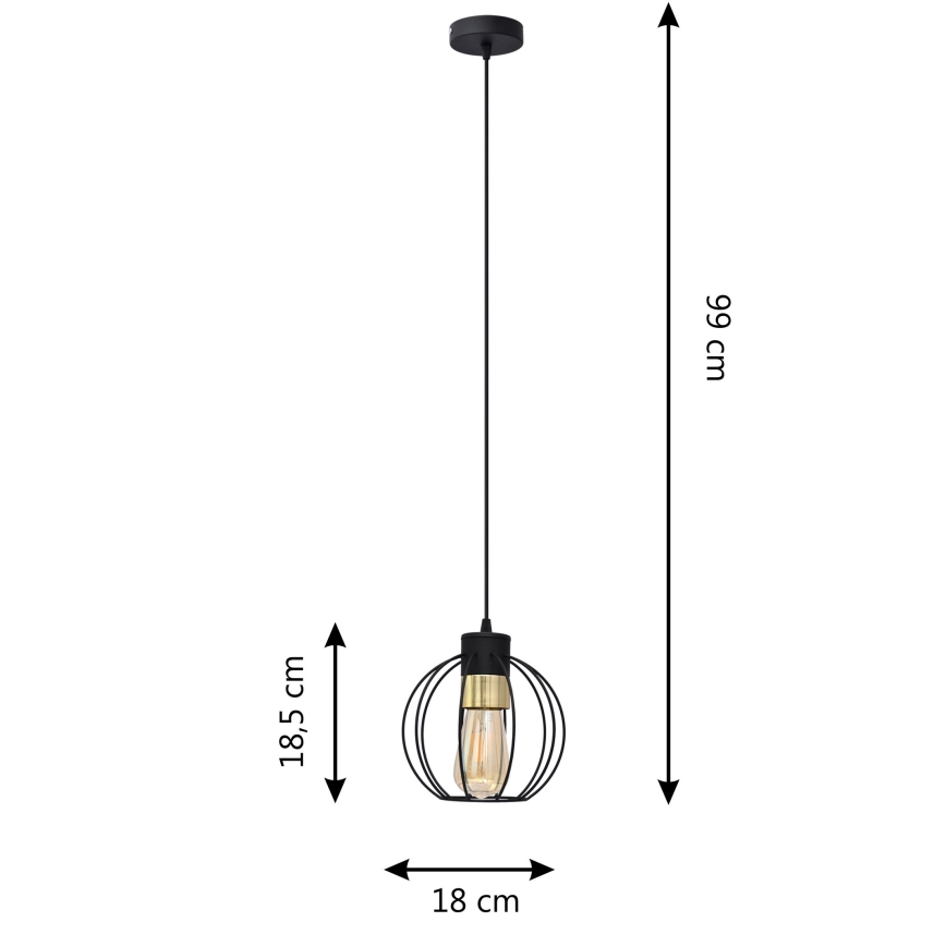 Chandelier on a string STARLIGHT 1xE27/15W/230V black/gold