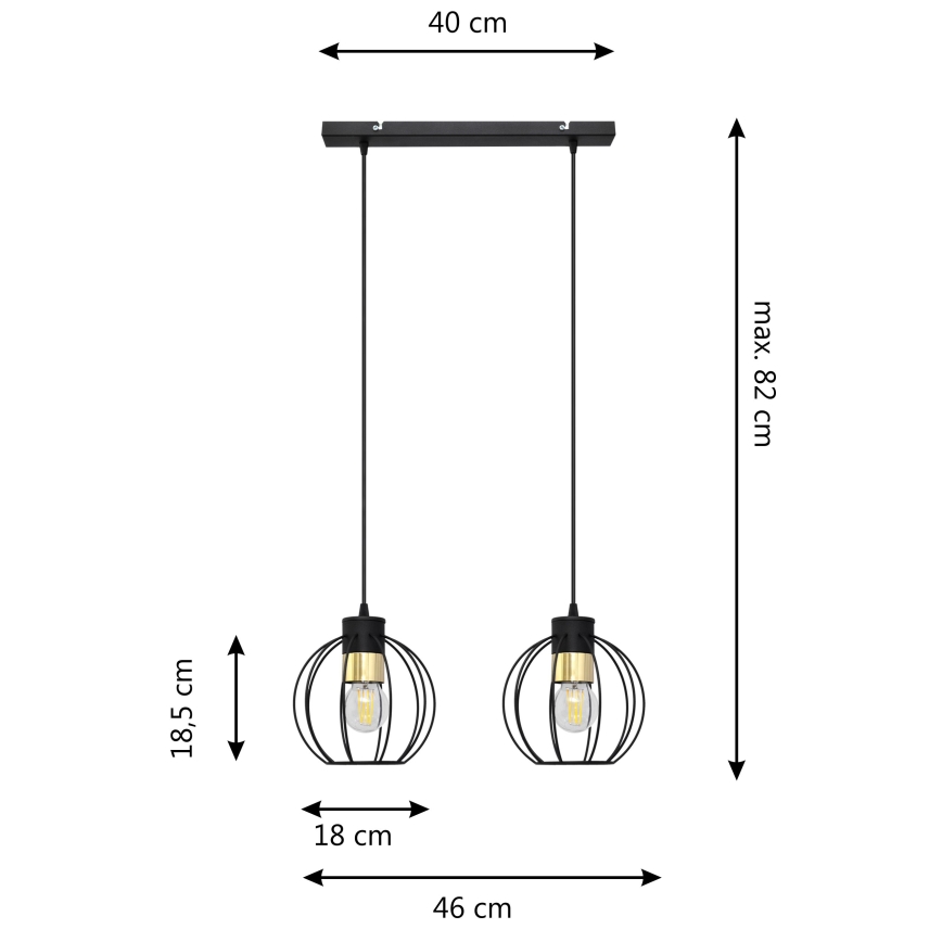 Chandelier on a string STARLIGHT 2xE27/15W/230V black/gold