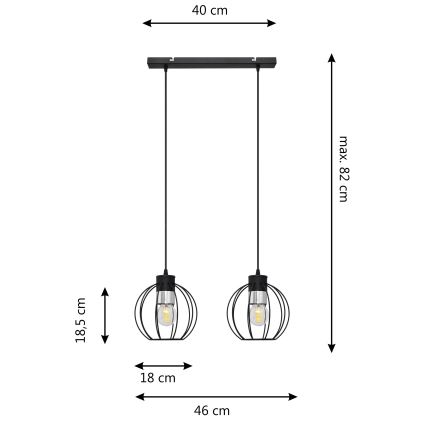 Chandelier on a string STARLIGHT 2xE27/15W/230V black/silver
