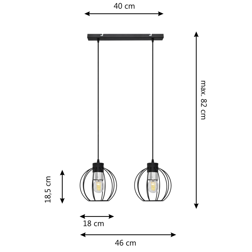 Chandelier on a string STARLIGHT 2xE27/15W/230V black/silver