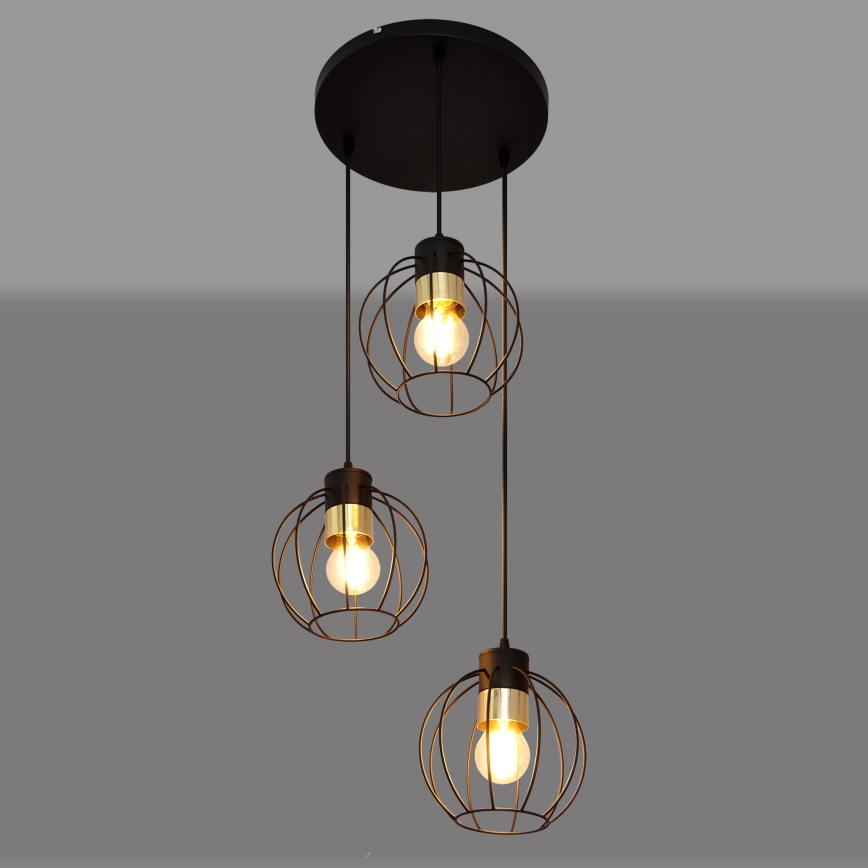 Chandelier on a string STARLIGHT 3xE27/15W/230V black/gold
