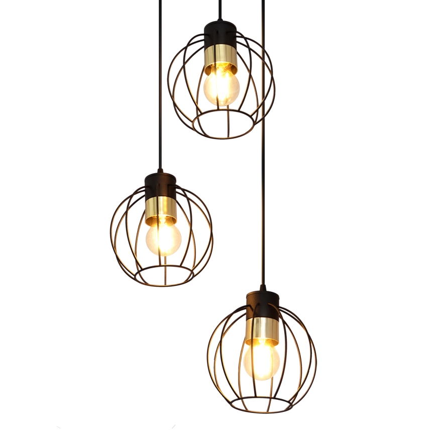 Chandelier on a string STARLIGHT 3xE27/15W/230V black/gold
