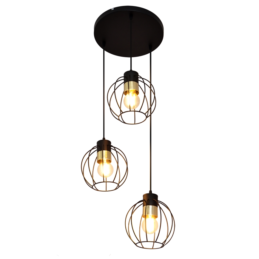 Chandelier on a string STARLIGHT 3xE27/15W/230V black/gold