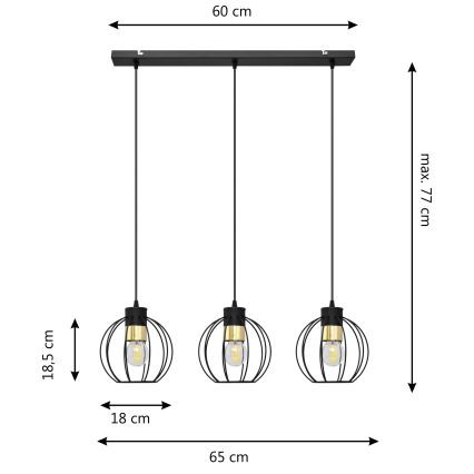 Chandelier on a string STARLIGHT 3xE27/15W/230V black/gold