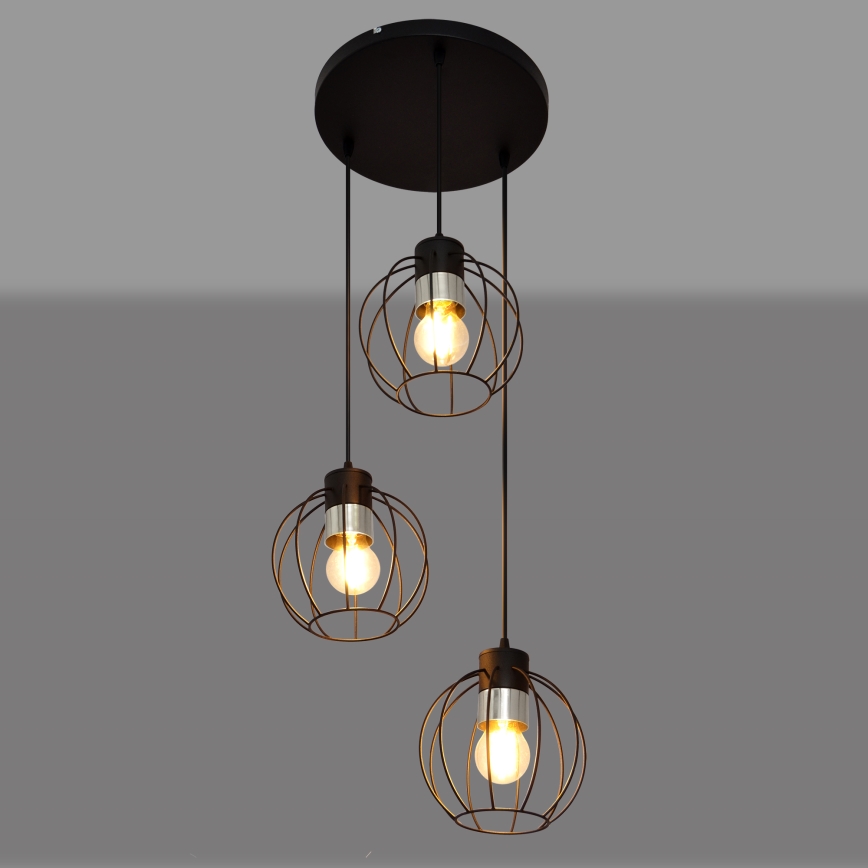 Chandelier on a string STARLIGHT 3xE27/15W/230V black/silver
