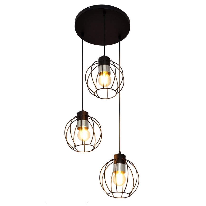 Chandelier on a string STARLIGHT 3xE27/15W/230V black/silver