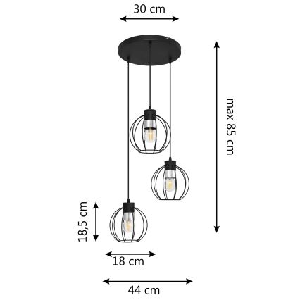 Chandelier on a string STARLIGHT 3xE27/15W/230V black/silver