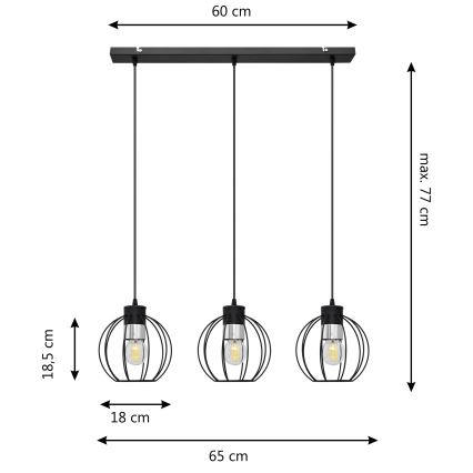 Chandelier on a string STARLIGHT 3xE27/15W/230V black/silver