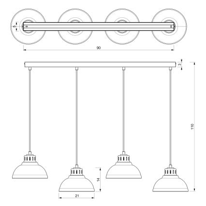Chandelier on a string SVEN 4xE27/15W/230V red