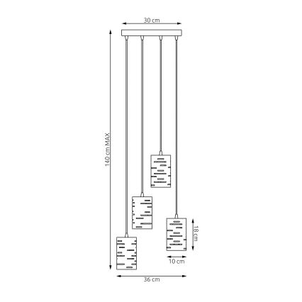 Chandelier on a string TANK 4xE27/15W/230V black