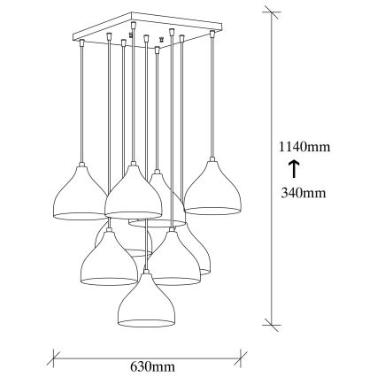 Chandelier on a string TATTOO 9xE27/40W/230V