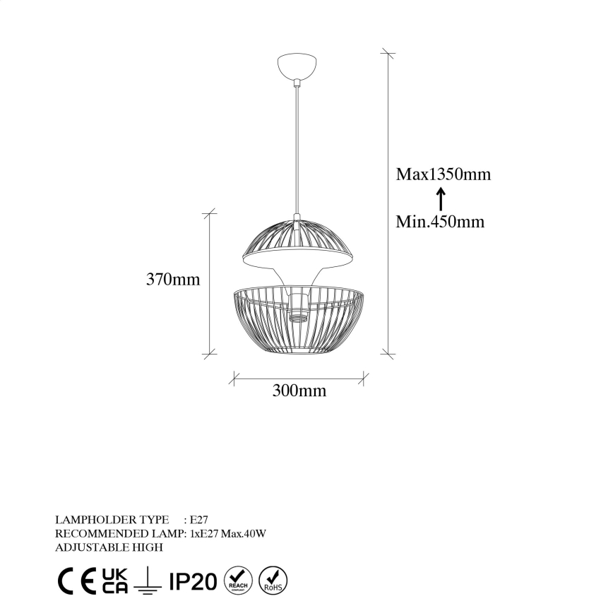 Chandelier on a string TELMANDER 1xE27/40W/230V green
