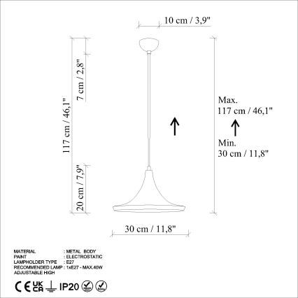 Chandelier on a string TOM 1xE27/40W/230V orange