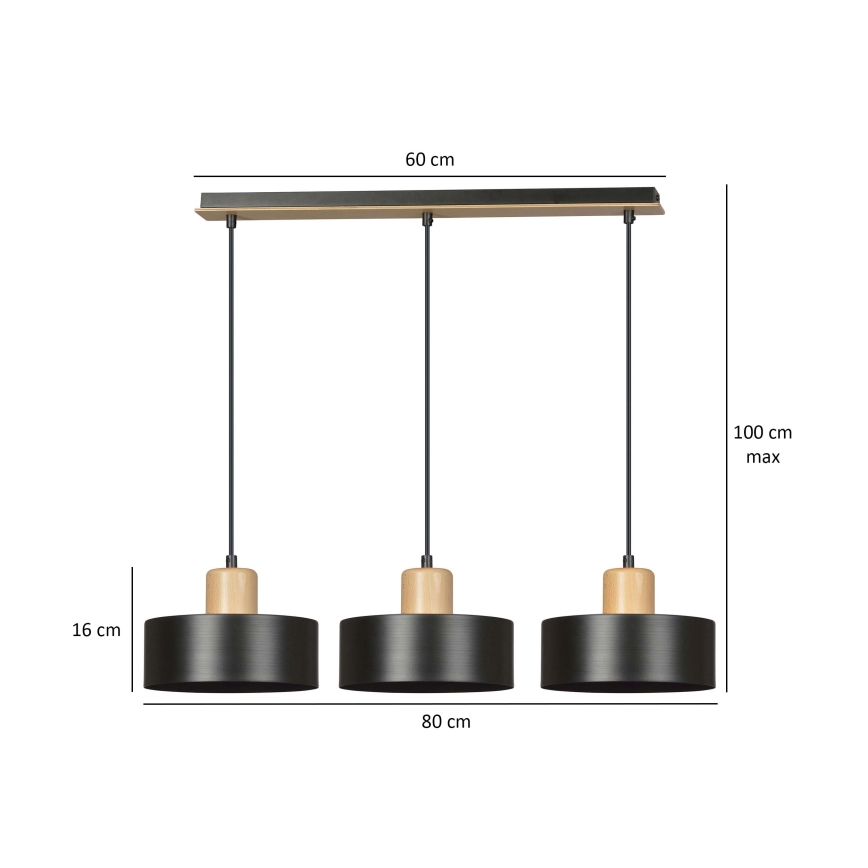 Chandelier on a string TORIN 3xE27/15W/230V black