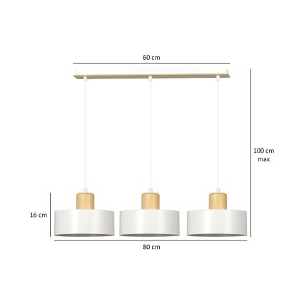 Chandelier on a string TORIN 3xE27/15W/230V white