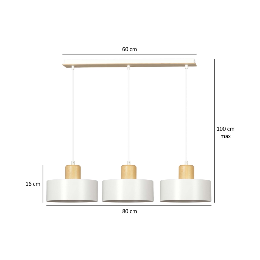 Chandelier on a string TORIN 3xE27/15W/230V white