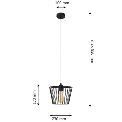 Chandelier on a string TORRI 1xE27/15W/230V d. 23 cm black