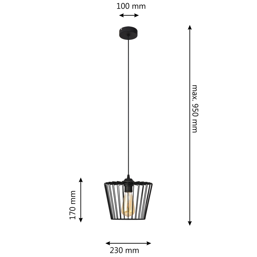 Chandelier on a string TORRI 1xE27/15W/230V d. 23 cm black