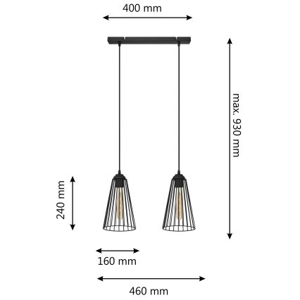 Chandelier on a string TORRI 2xE27/15W/230V black