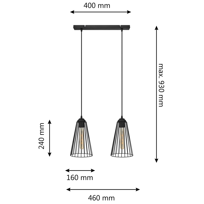 Chandelier on a string TORRI 2xE27/15W/230V black