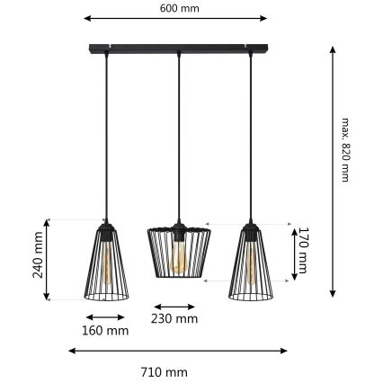 Chandelier on a string TORRI 3xE27/15W/230V black