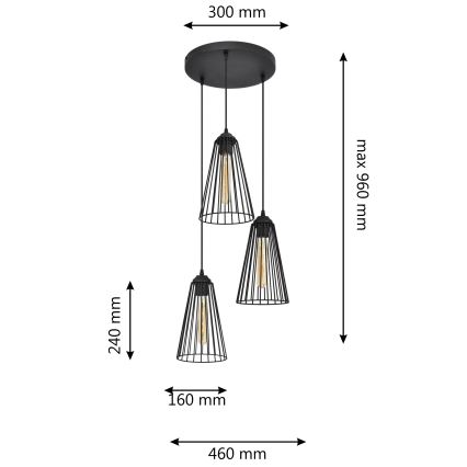 Chandelier on a string TORRI 3xE27/15W/230V black