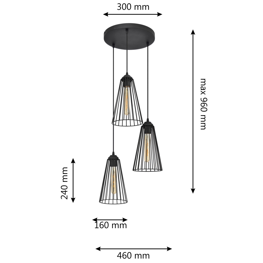 Chandelier on a string TORRI 3xE27/15W/230V black