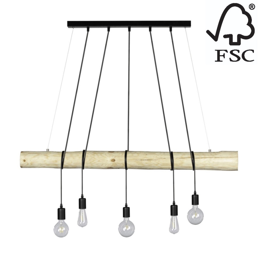 Chandelier on a string TRABO 5xE27/60W/230V pine - FSC certified
