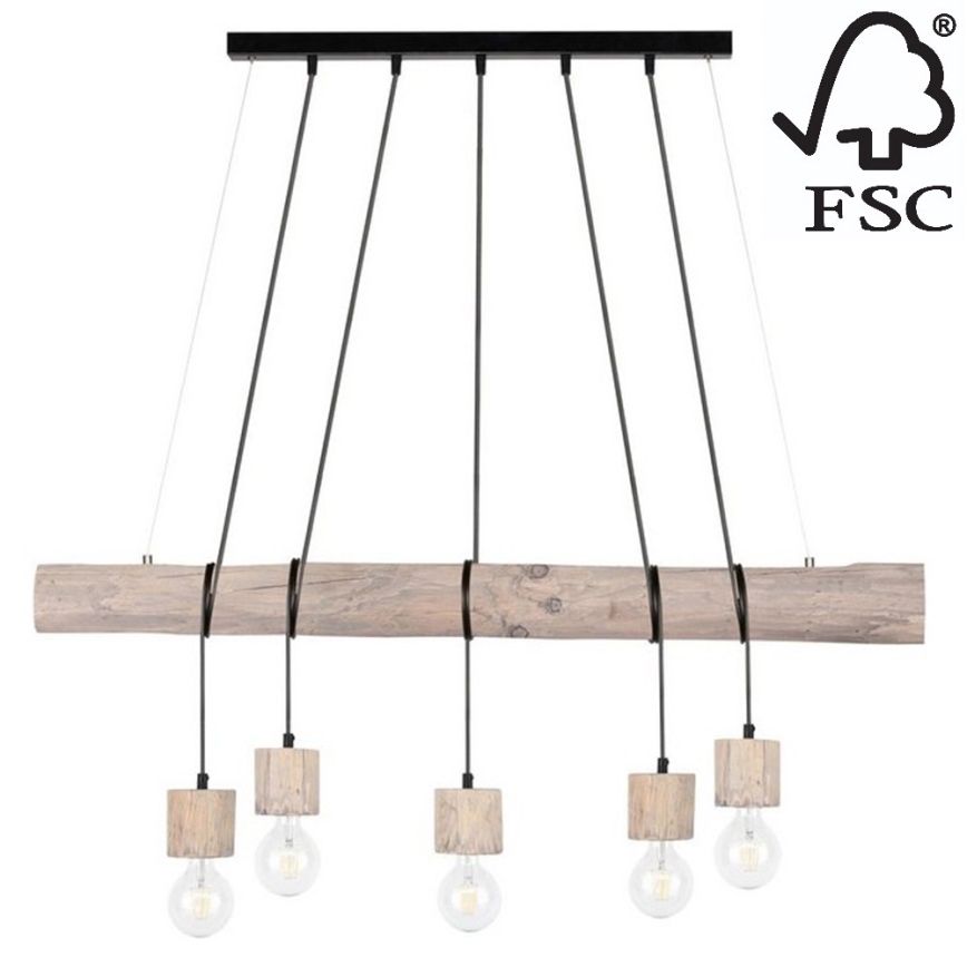Chandelier on a string TRABO 5xE27/60W/230V pine - FSC certified