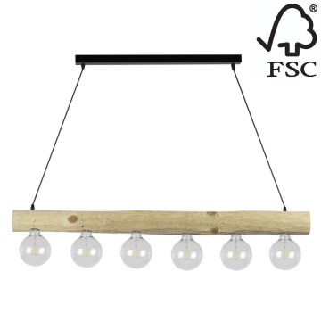 Chandelier on a string TRABO 6xE27/60W/230V pine - FSC certified
