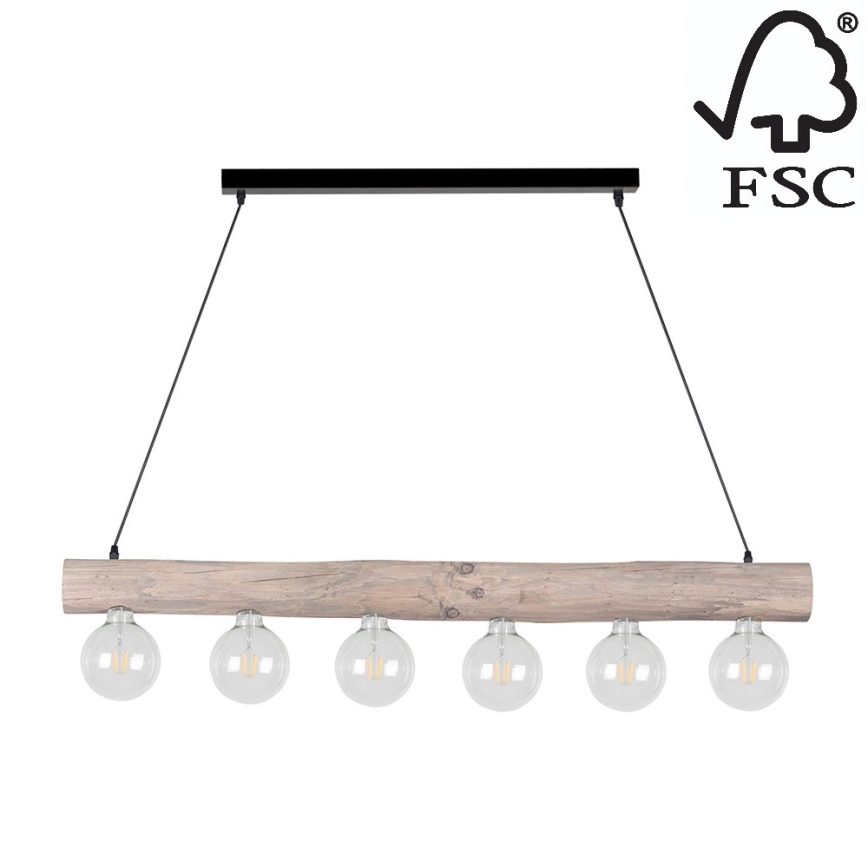 Chandelier on a string TRABO 6xE27/60W/230V pine - FSC certified