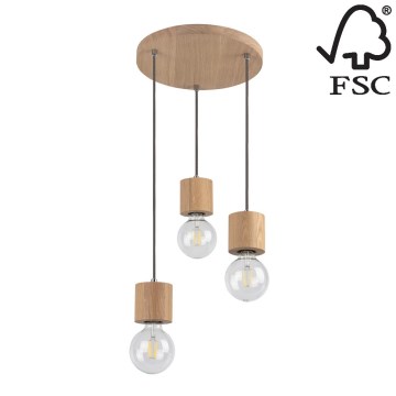 Chandelier on a string TRONGO 3xE27/60W/230V oak - FSC certified