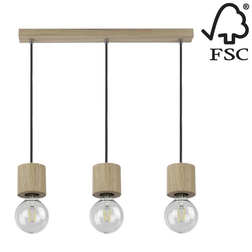Chandelier on a string TRONGO ROUND 3xE27/60W/230V oak - FSC certified