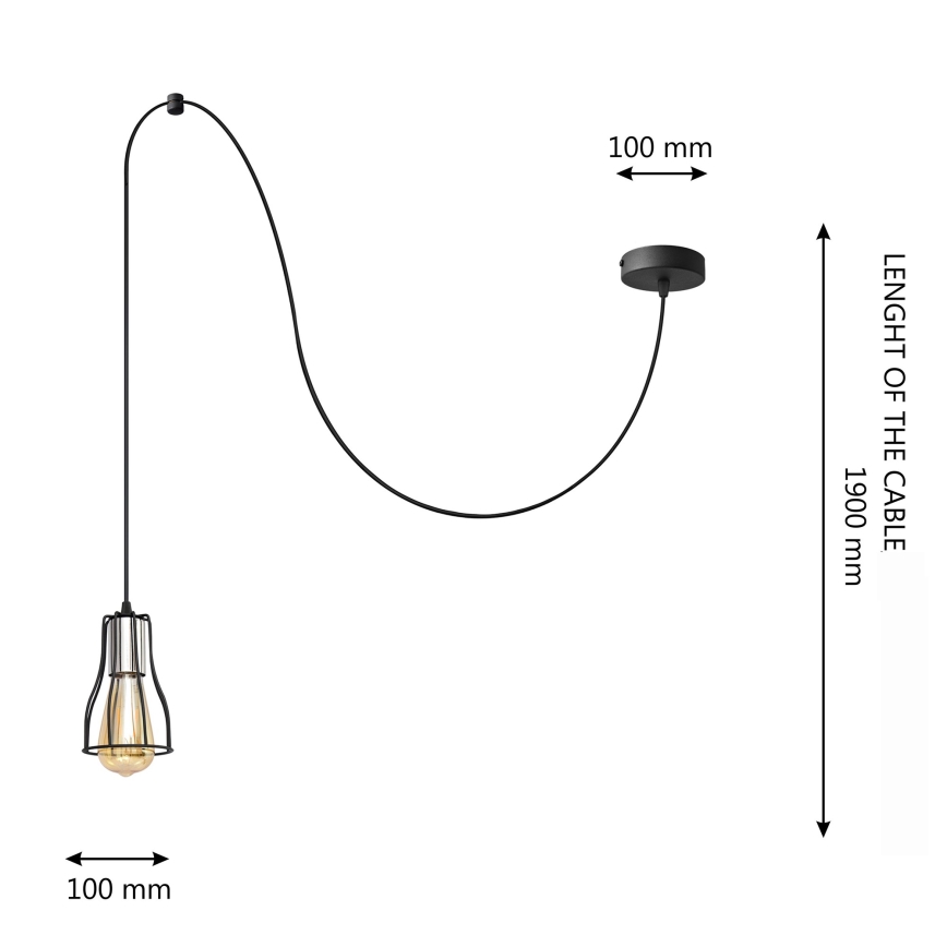 Chandelier on a string TUBE 1xE27/15W/230V black/shiny chrome