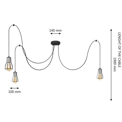 Chandelier on a string TUBE 3xE27/10W/230V spider black/shiny chrome