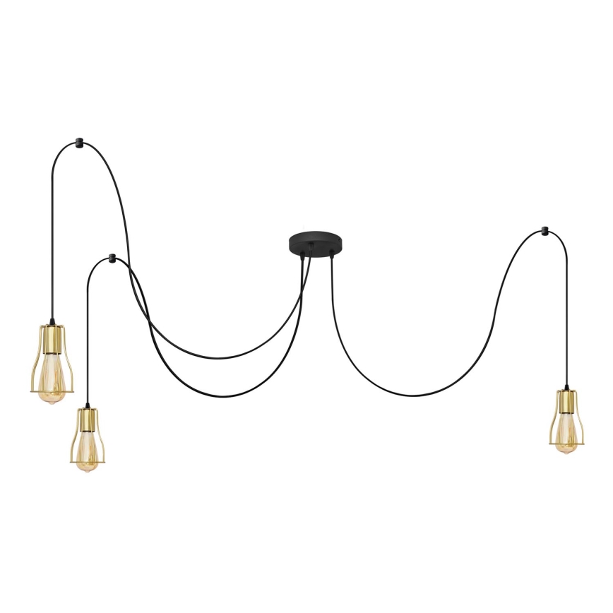 Chandelier on a string TUBE 3xE27/10W/230V spider black/gold