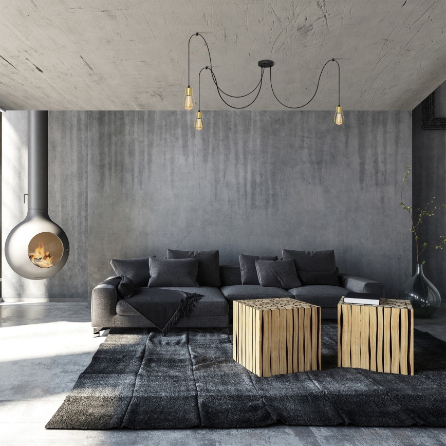 Chandelier on a string TUBE 3xE27/10W/230V spider black/gold