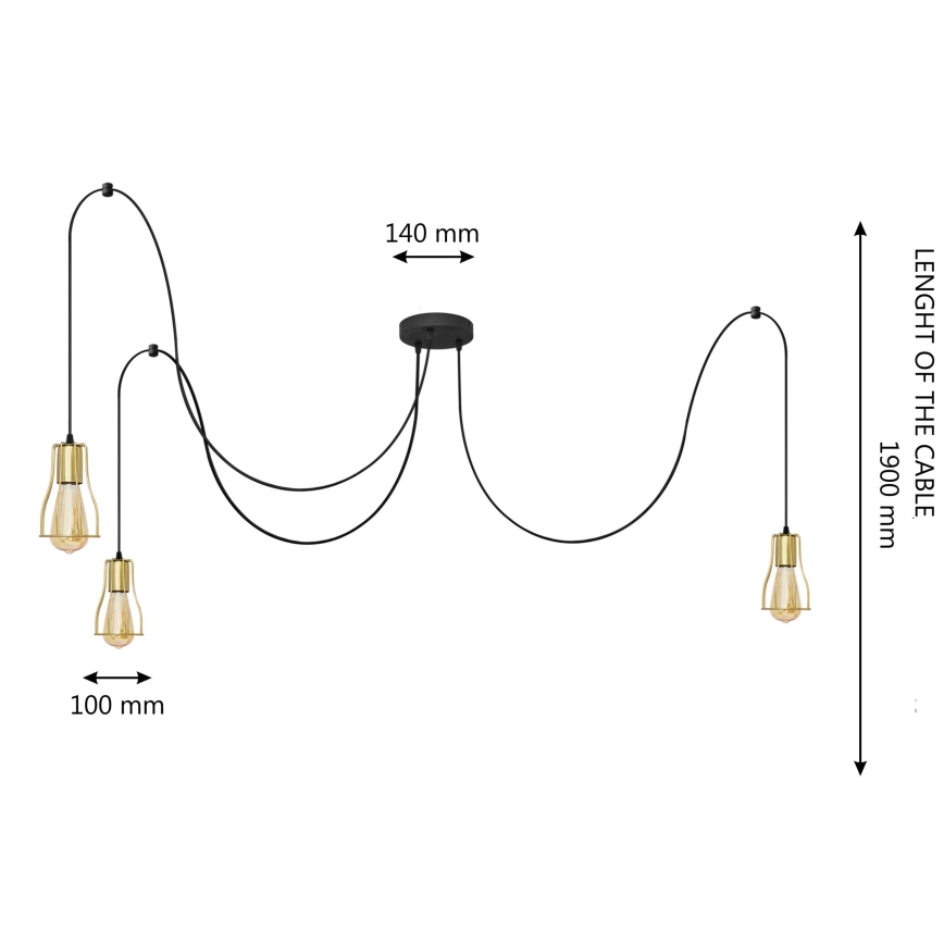 Chandelier on a string TUBE 3xE27/10W/230V spider black/gold