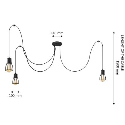 Chandelier on a string TUBE 3xE27/15W/230V spider black