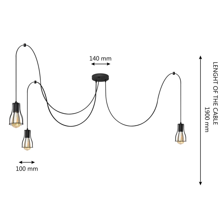 Chandelier on a string TUBE 3xE27/15W/230V spider black