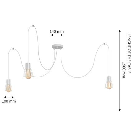 Chandelier on a string TUBE 3xE27/15W/230V spider white