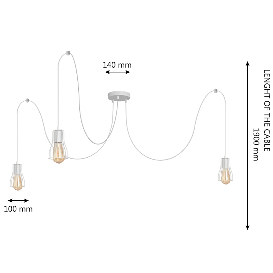 Chandelier on a string TUBE 3xE27/15W/230V spider white