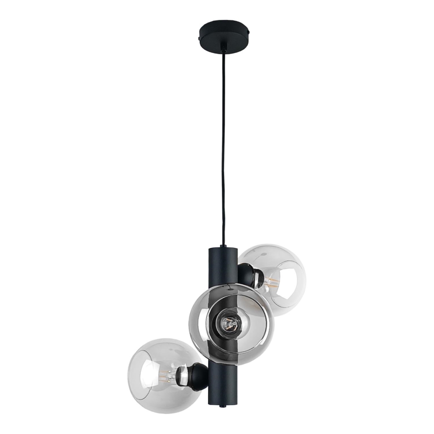 Chandelier on a string TUBE 3xE27/60W/230V black/clear