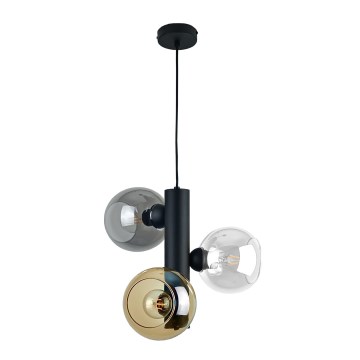 Chandelier on a string TUBE 3xE27/60W/230V black/smoky beige/clear