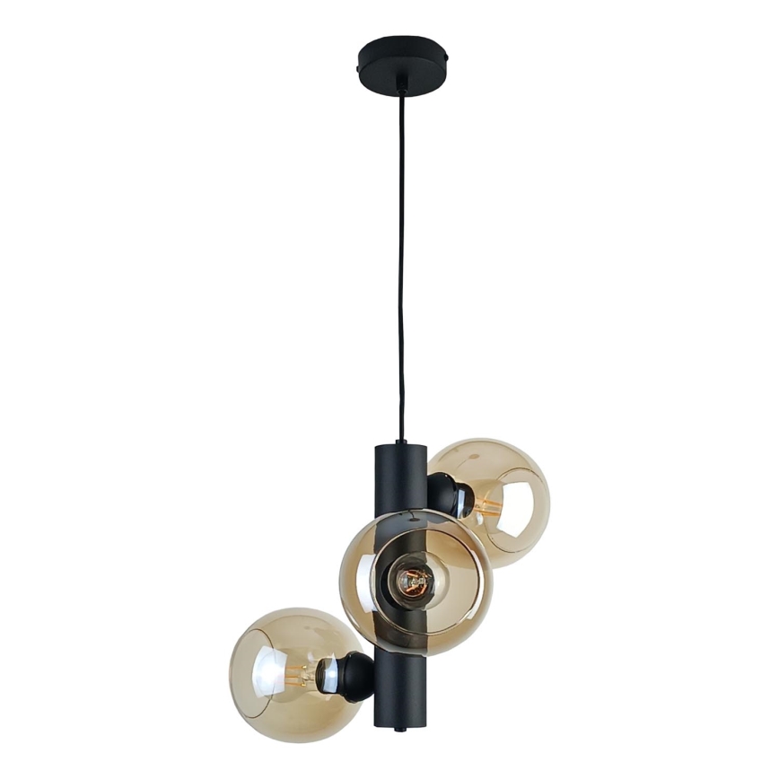 Chandelier on a string TUBE 3xE27/60W/230V black/smoky beige