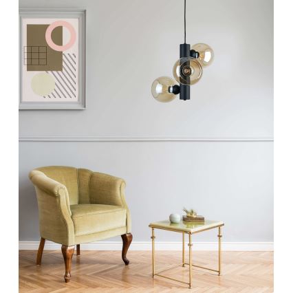 Chandelier on a string TUBE 3xE27/60W/230V black/smoky beige