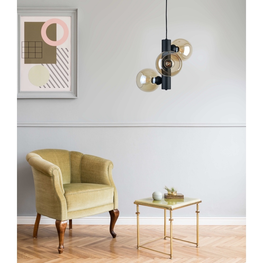 Chandelier on a string TUBE 3xE27/60W/230V black/smoky beige