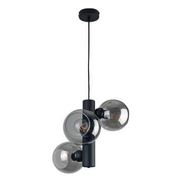 Chandelier on a string TUBE 3xE27/60W/230V black/smoky black