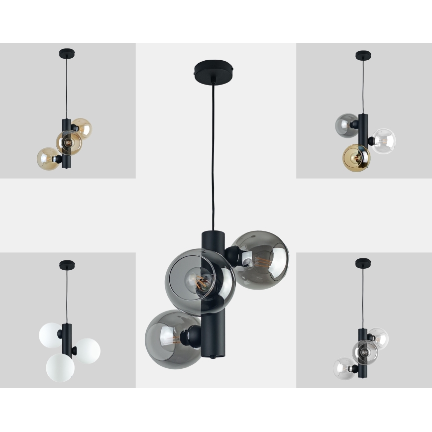 Chandelier on a string TUBE 3xE27/60W/230V black/smoky black